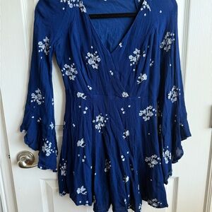 Free People Blue Floral Long Sleeve Dress